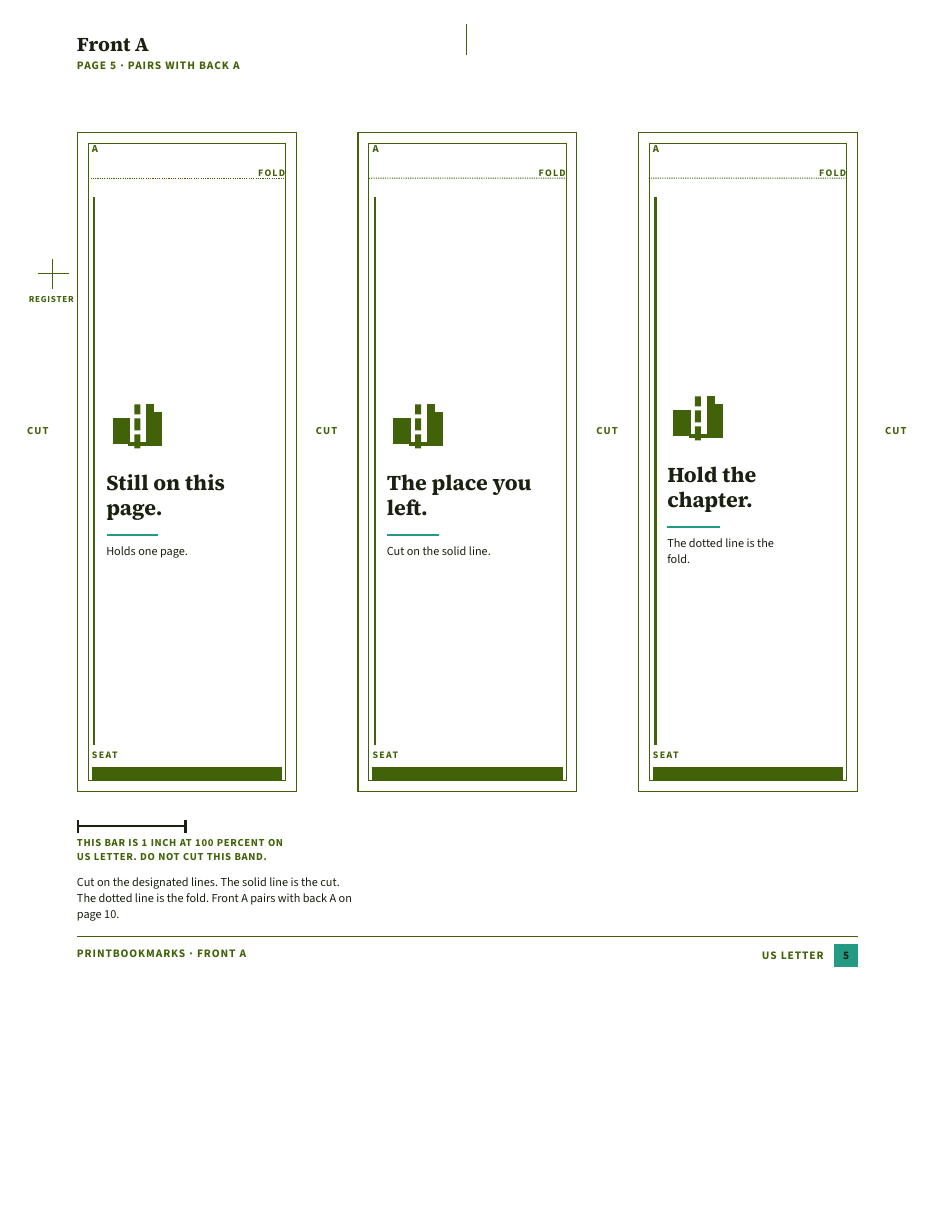 Front A sheet with three strips and solid cut lines.